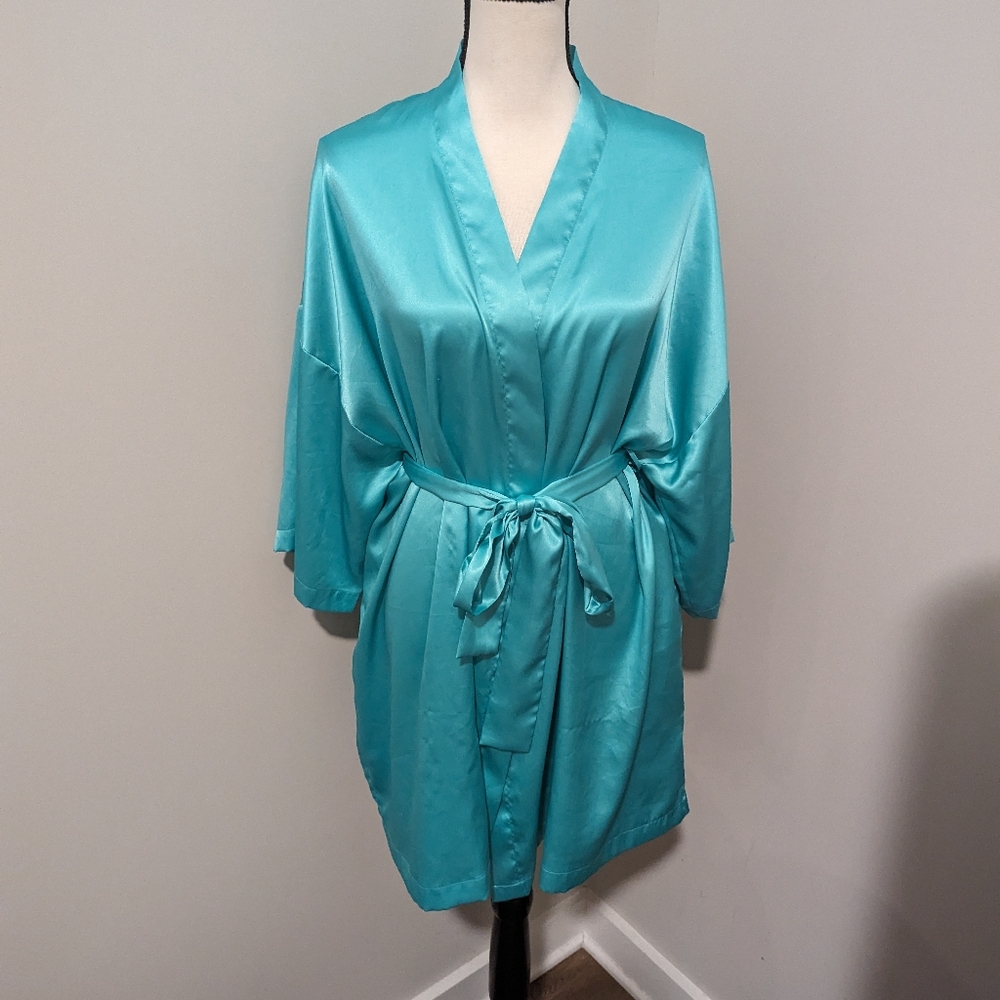 Victoria's secret green satin robe kimono one size